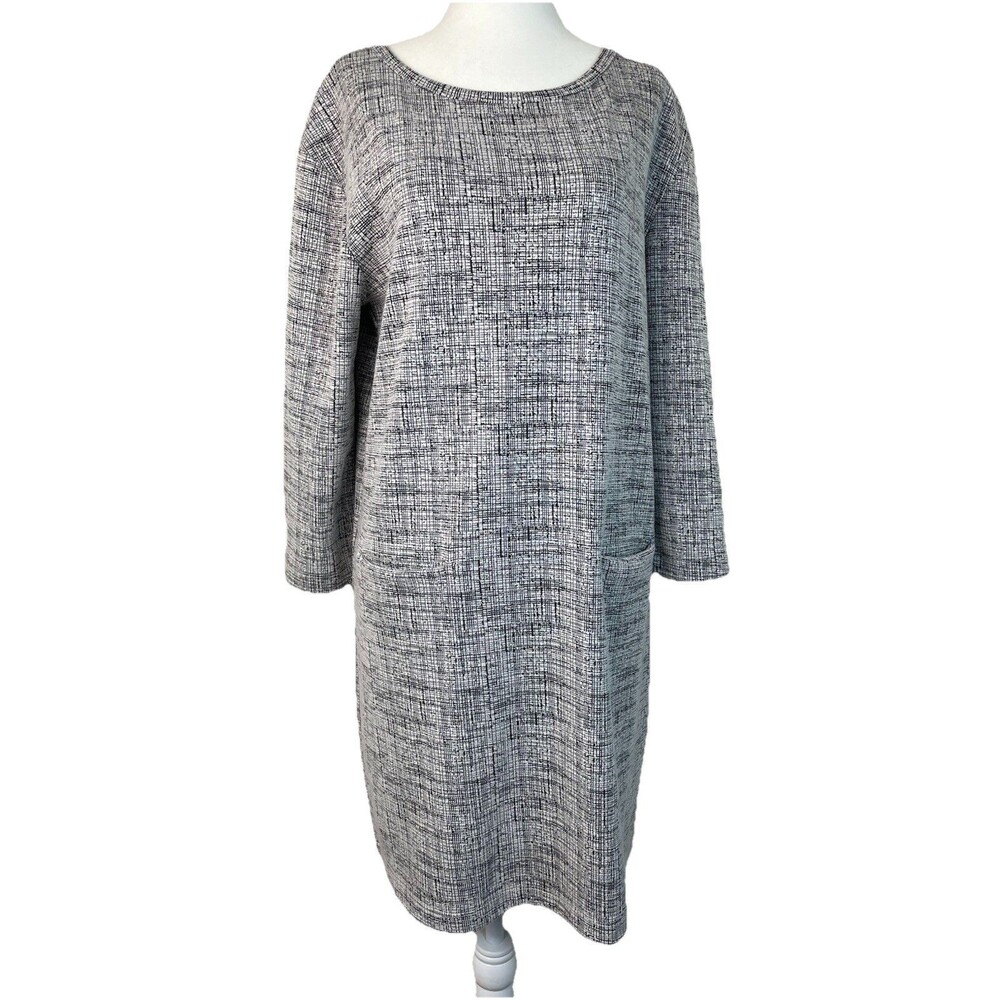 MERCER & MADISON Long Sleeve Dress White Black Pockets Career Church Teacher-L